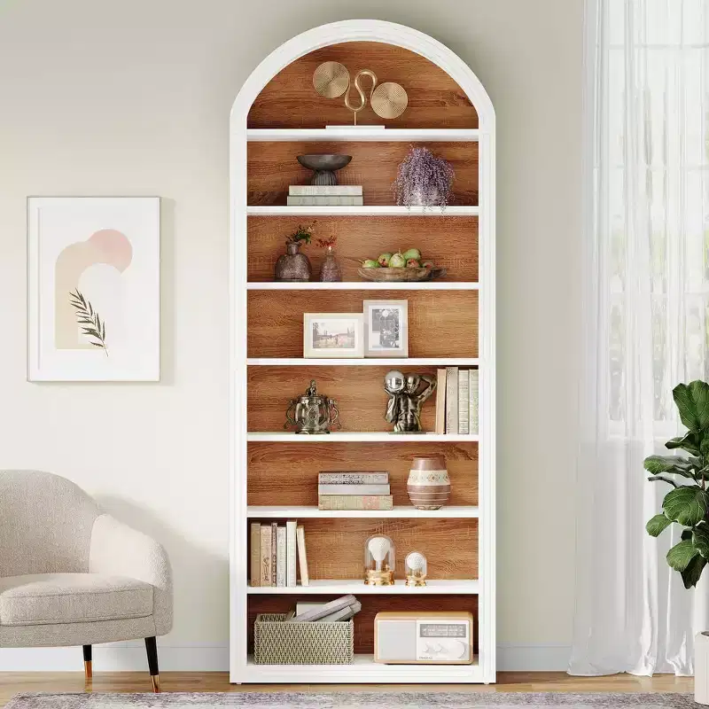 Lantine 78.74 Bookshelf, Wooden Arched Bookcase Display Shelving Unit