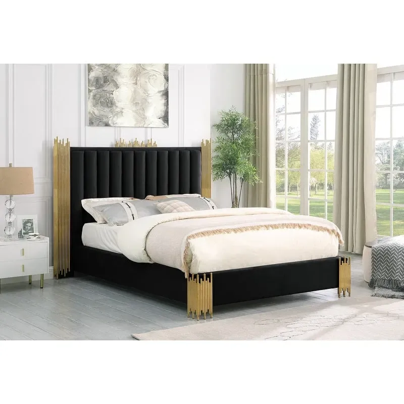 Velvet Platform Bed with Metal Legs