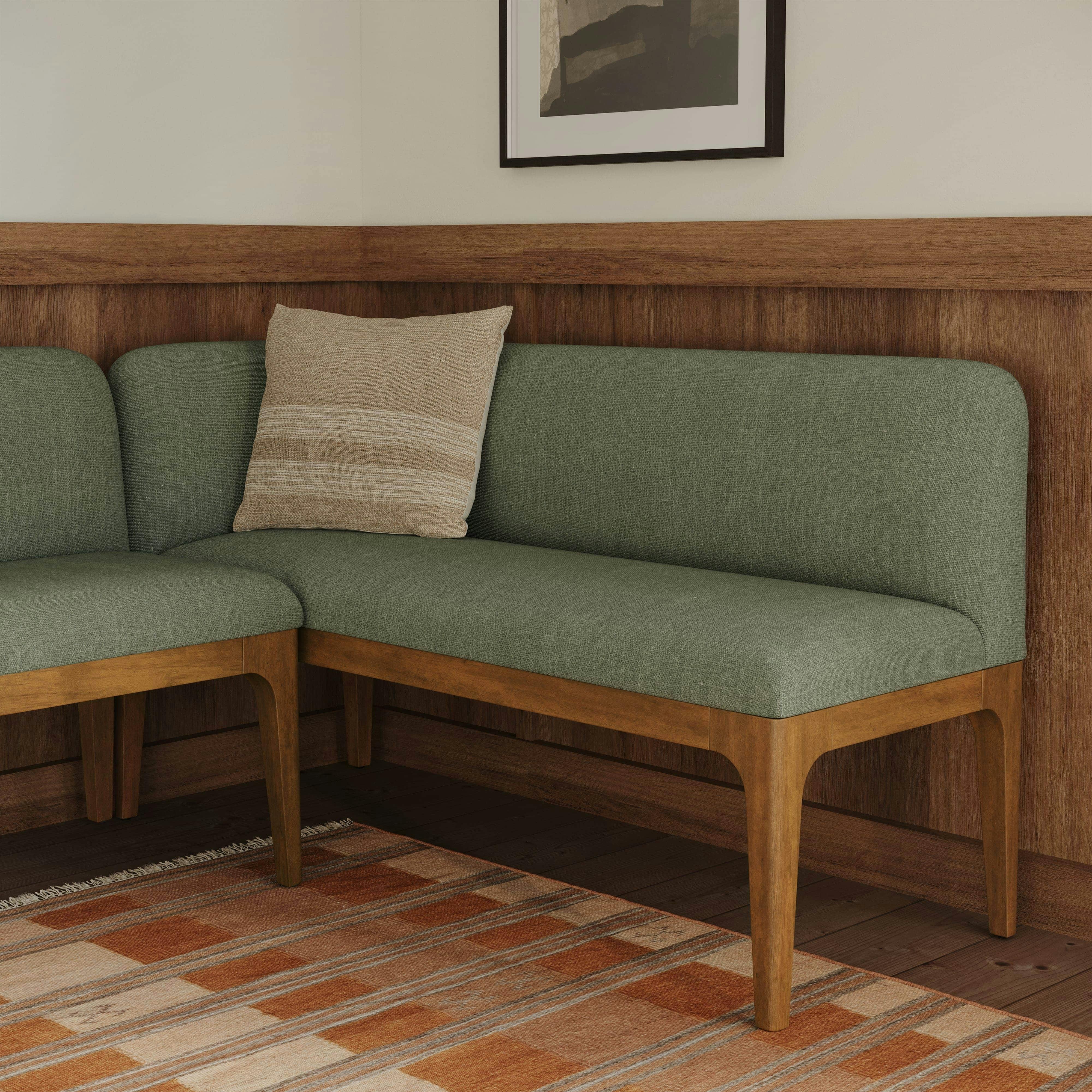 Forest Green Solid Wood Corner Banquette with 50,000-Rub Tested Fabric for Dining Room