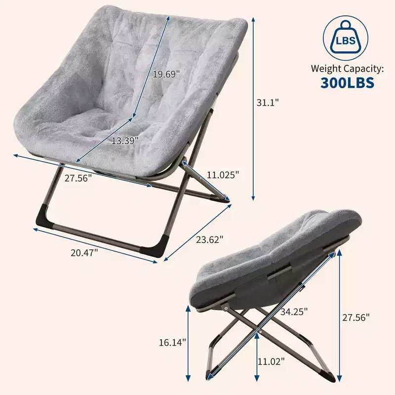 Lazy Sofa Chair - Comfy Saucer Lounger with Plush Cushion & Metal Legs,Space-Saving Design for Living Rooms, Apartments & Dorms