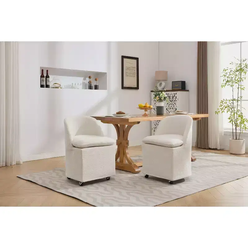 Okak Modern Dining Chairs Set of 2, Comfy Chenille Dining Room Chairs with Universal Wheels & Thick Cushions, Upholstered Kitchen Side Chairs