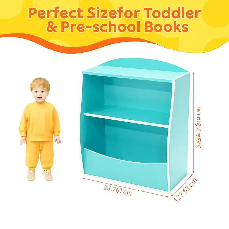 Kids Bookshelf - Book Storage Organizer, 2-Tier Kids Bookcase with Open Compartments for Bedroom, Livingroom, Playroom