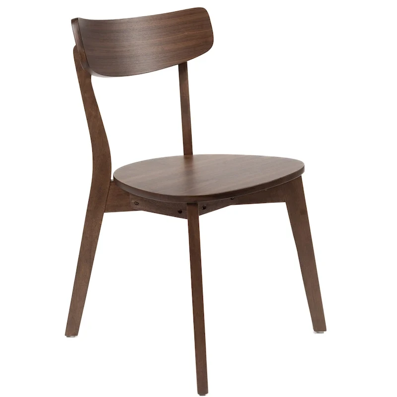 Walnut Brown Dining Side Chair with Round Seat and Open Panel Back
