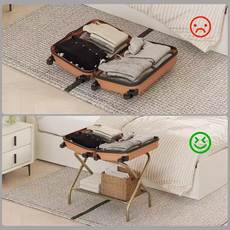 Folding Luggage Rack for Guest Room with Shoe Shelf – 110 lbs Capacity