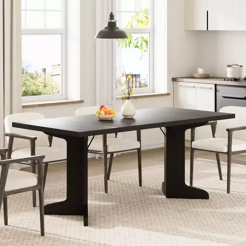 71 Large Dining Table for 6 to 8 People, Modern Dinner Table with Unique Wooden Legs, Rectangle Dining Table for Kitchen, Dining Room & Living Room