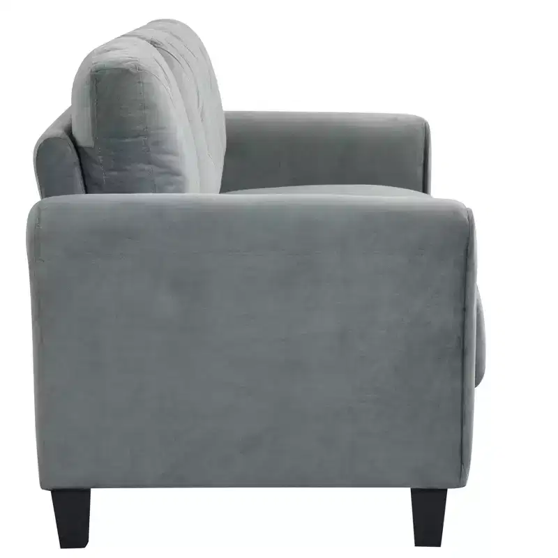 2-Seater Gray Velvet Sofa with Thick Cushions & Wood Frame for Small Spaces