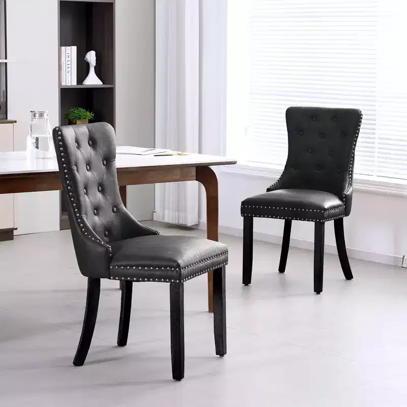 FERPIT Faux Leather Dining Chairs with Nailhead Trim and Button Tufted Back (Set of 2)