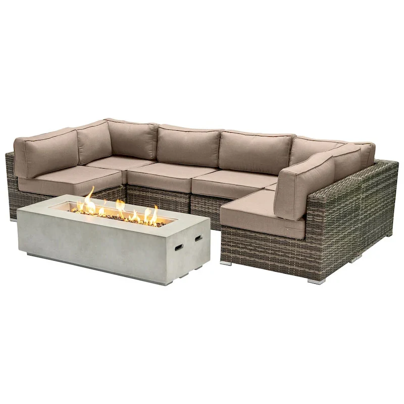LSI 4 Person Seating Group With Firepit And Sunbrella Cushions