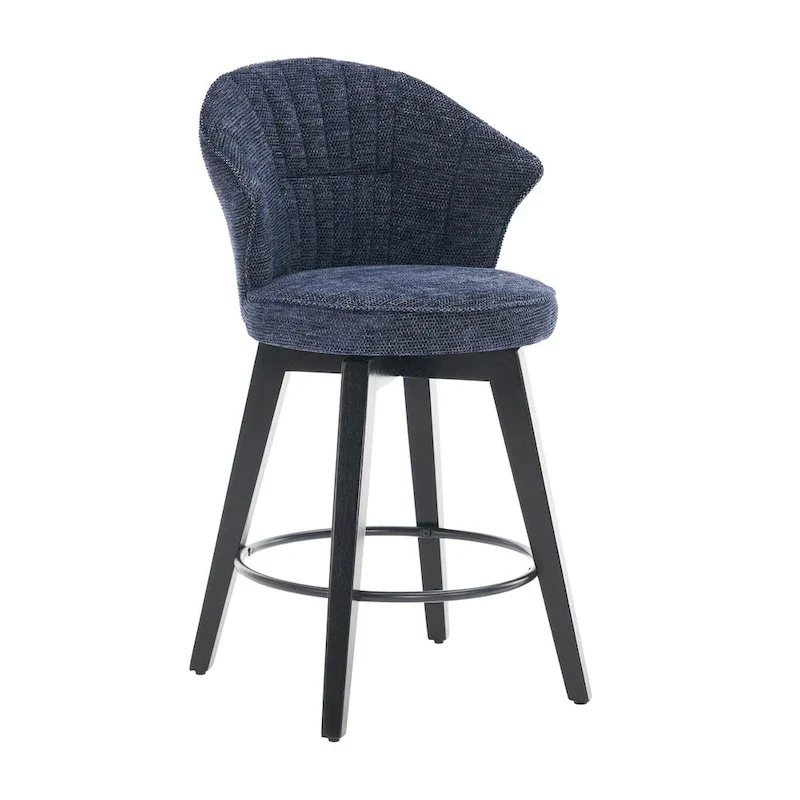 White / Blue / Dark Grey Swivel Bar Stools, Set of 2, Chenille Cushioned Counter Height Chairs with Metal Legs