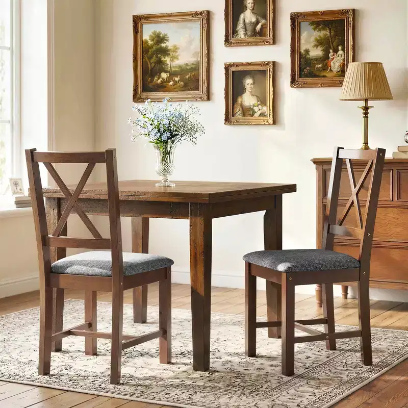 HOMCOM Farmhouse Wooden Dining Chairs, Upholstered X-Back Kitchen Chairs with Rubberwood Legs and Padded Seat for Dining Room, Gray