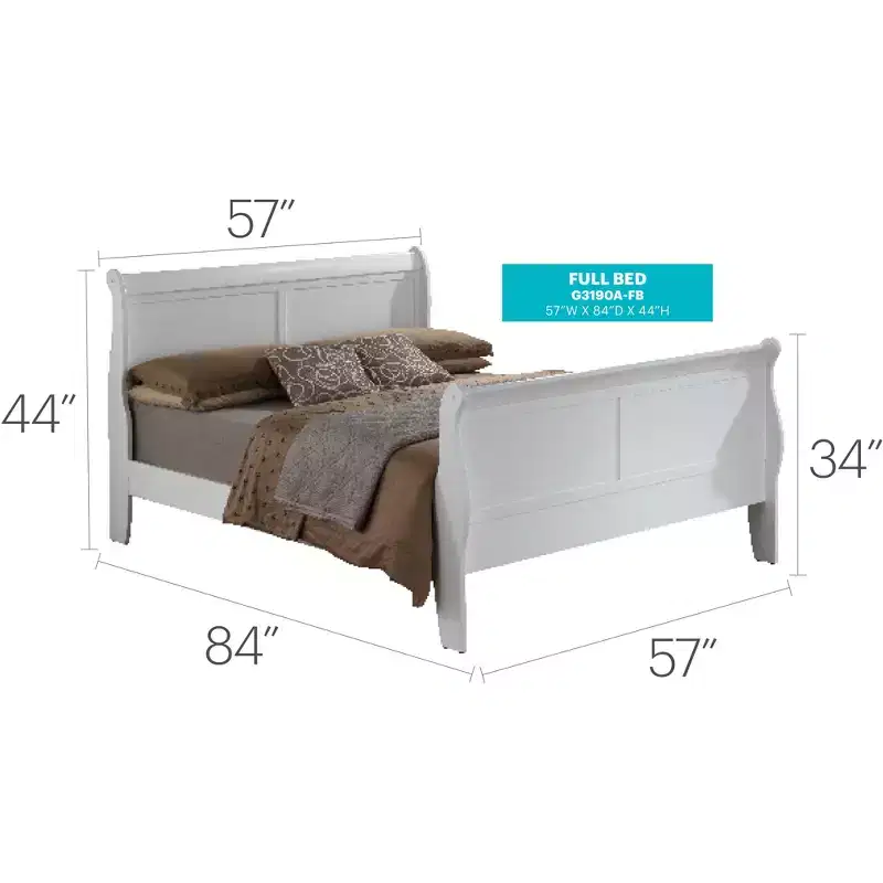 Passion Furniture Louis Philippe Full Sleigh Bed with High Footboard