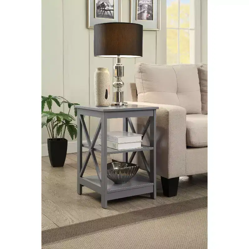 End Table with Three Shelves and X Frame Sides