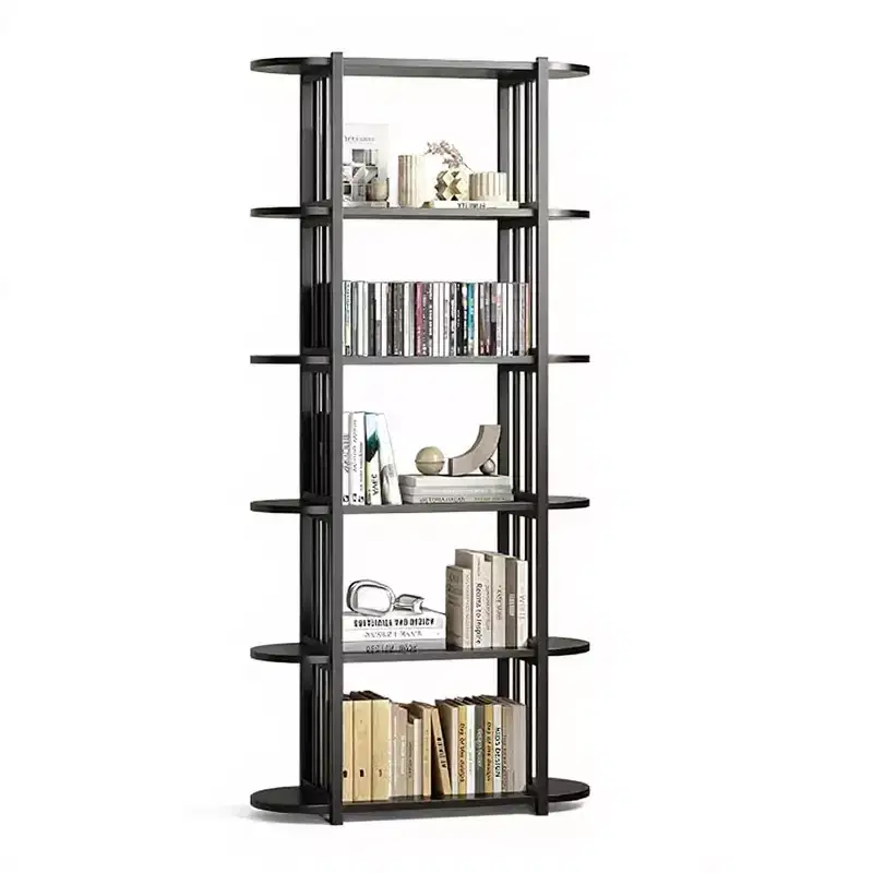 6 Tier Industrial Bookshelf, 71 Inch Tall Narrow Wooden Bookcase with Iron Frames, Compact Open Display Shelving Unit, Apartments