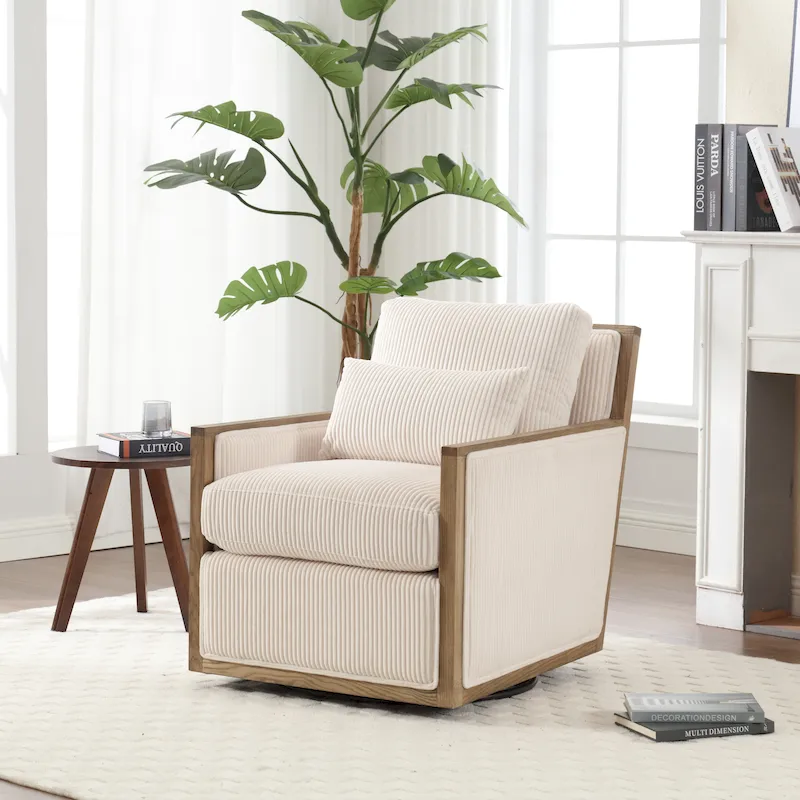 Modern 26.77 Upholstered 360 Swivel Barrel Chair with Sturdy Hardwood Frame for Living Room