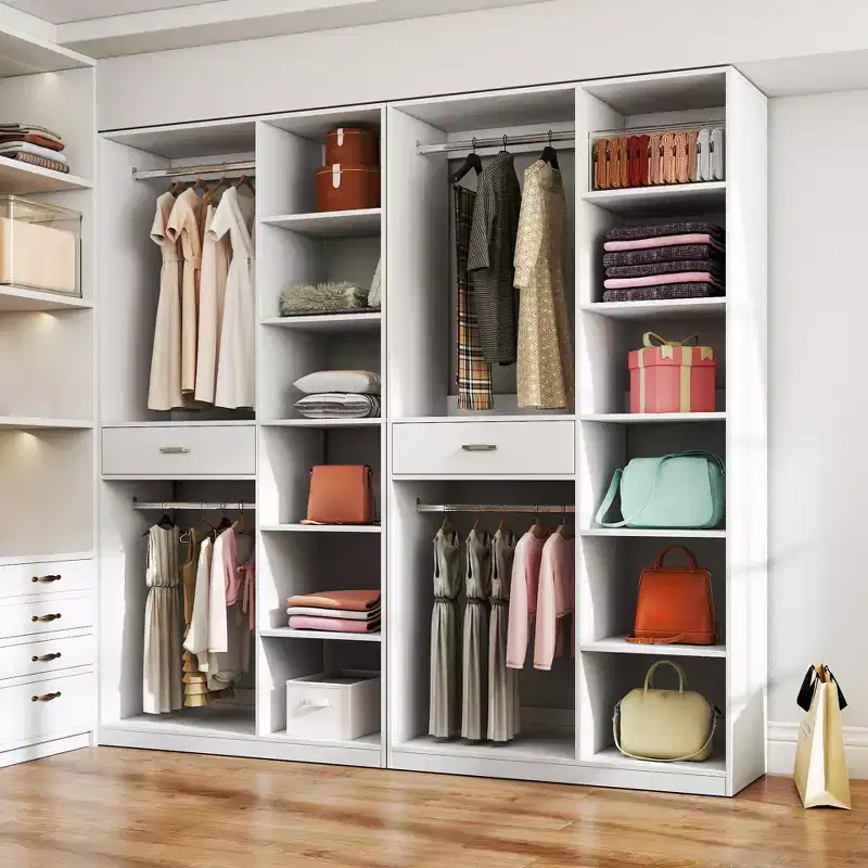 74 Closet Organizers System and Storage,Corner Closet System with Drawers 8 Shelves 2 Hanging Rods,Wood Freestanding Closet Shelving Walk in Closets