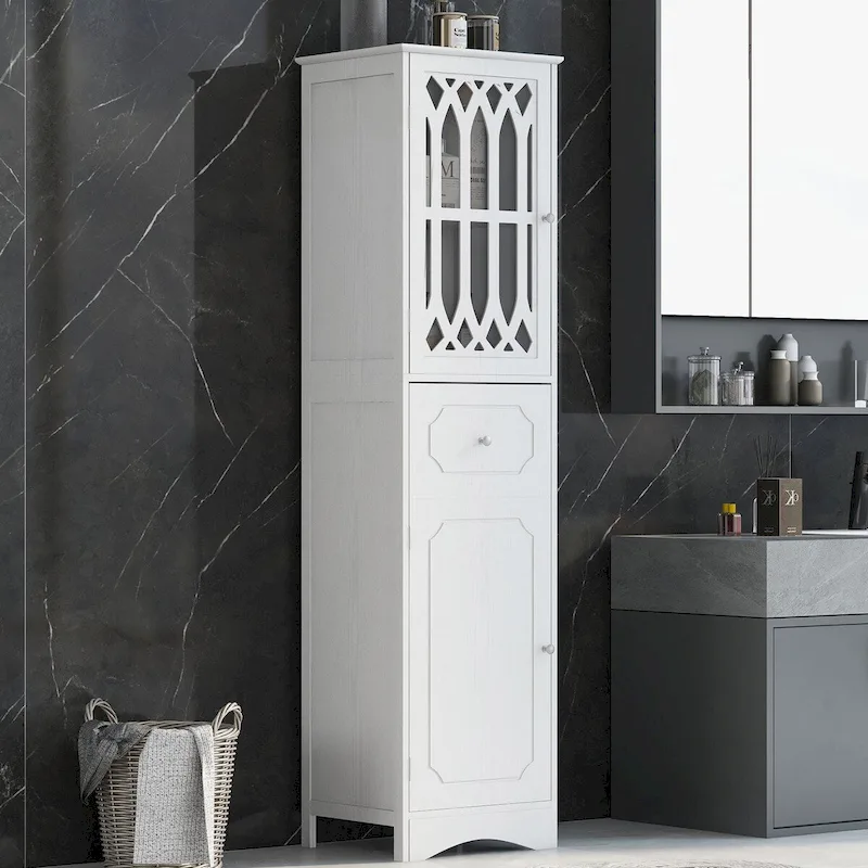 Wood 2-Door Bathroom Cabinet with Adjustable Shelves