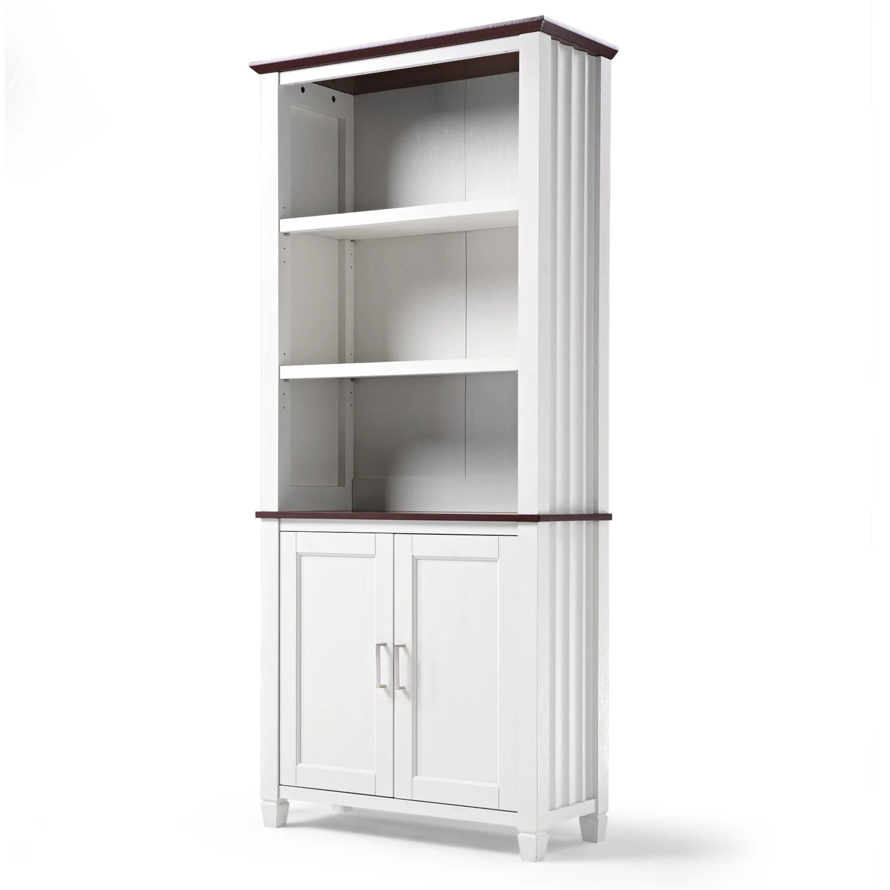 71'' Display Bookshelf with Storage Cabinet, Wave Pattern, White