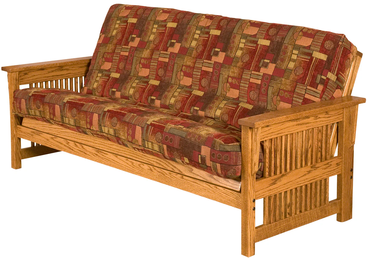 Solid Wood Mission Style Queen Size Futon Sofa with Deluxe Mattress