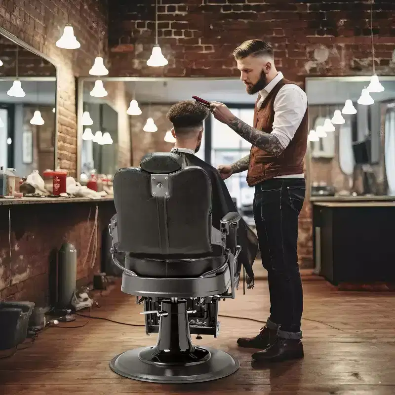 Karl Home Reclining Ergonomic Hydraulic Barber Chair Beauty Spa Styling Equipment in Black with Arms