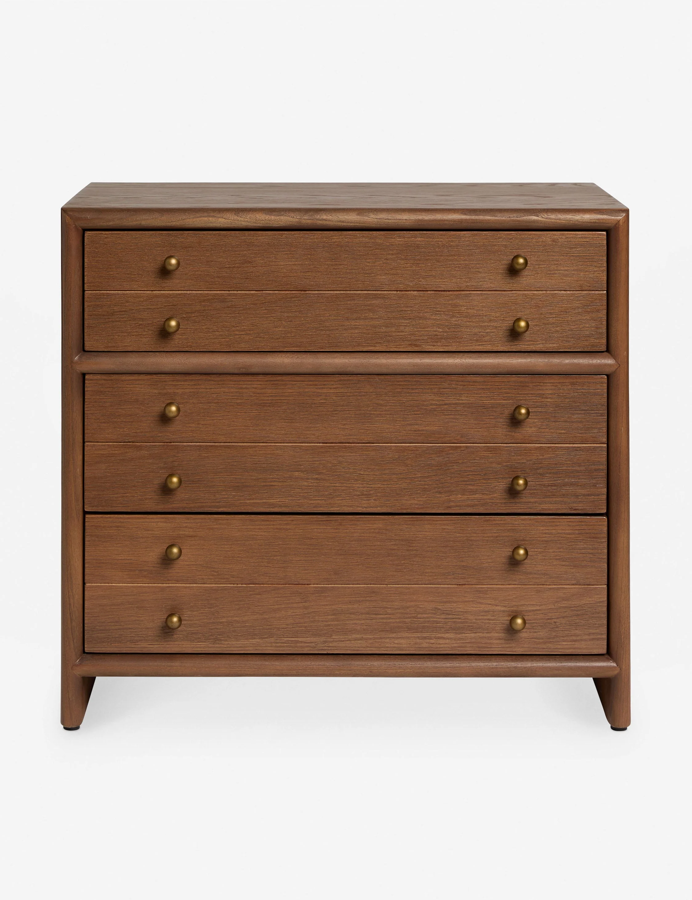 Nightstand Our nightstand brings a timeless touch to your bedside. The clean frame is crafted from wood, with rounded edging and slender brass
