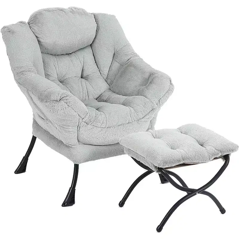 Accent Leisure Armchair with Ottoman, Side Pocket & Armrests – Dark Grey