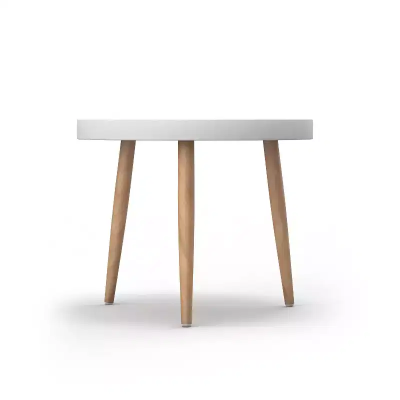 Round Chat Table, White Top with Brown Steel Frame