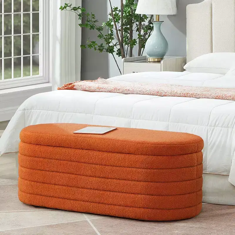 TUYOHW Modern Storage Ottoman Bench, Upholstered Bed Bench with Storage, Bed Stool with Safety Hinge for Bedroom, Orange