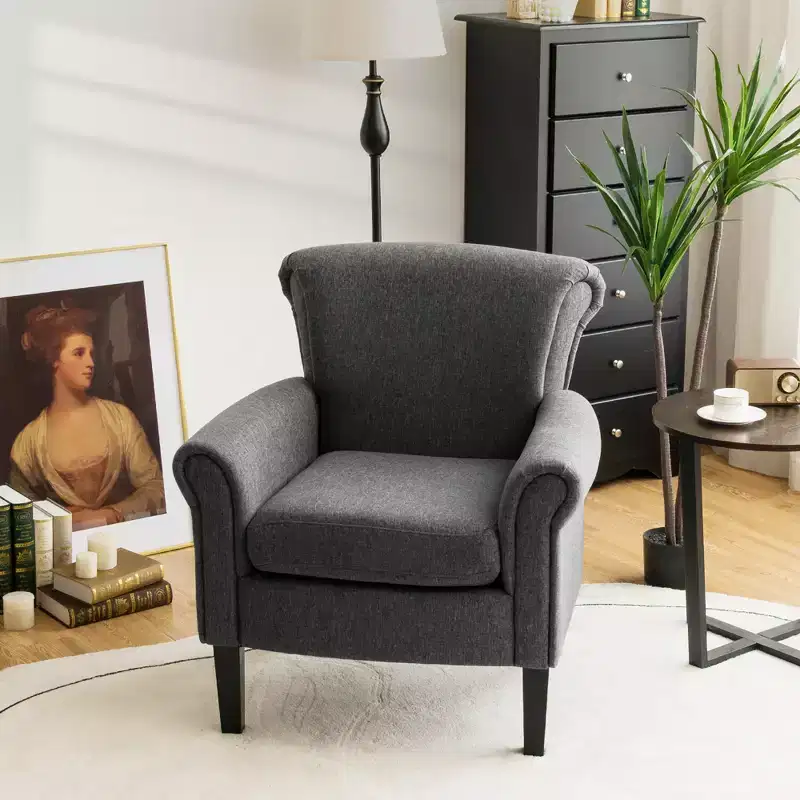 Costway Modern Upholstered Fabric Accent Chair w/ Rubber Wood Legs Dark Gray\Light Grayy