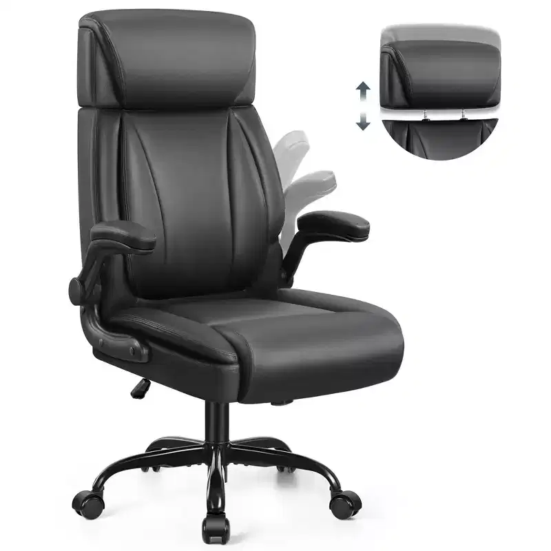 Leather Office Chair, Big and Tall Office Chair Executive Breathable PU Computer Chair with Lumbar Support, Black