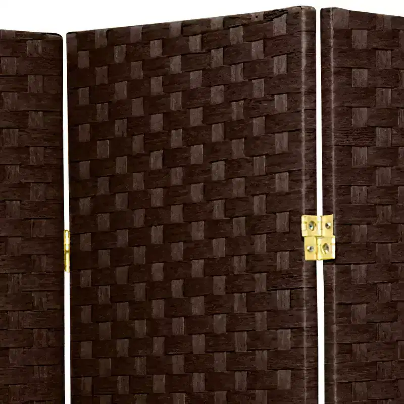 6 ft. Tall Woven Fiber Room Divider - Dark Mocha (6 Panels): Oriental Furniture, No Assembly, Metal Hardware