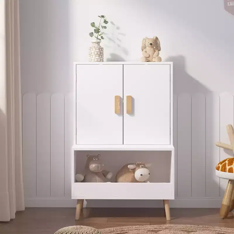 Bookshelf and Toy Storage Organizer, Toddlers Bookcase with Cubbies, Adjustable Wood Shelf with Drawer for Bedroom, Playroom, Nursery