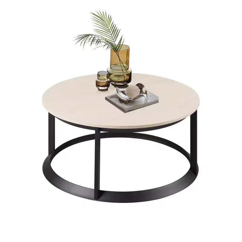Rosary Blenn Round Coffee Table  Triangular Metal Frame