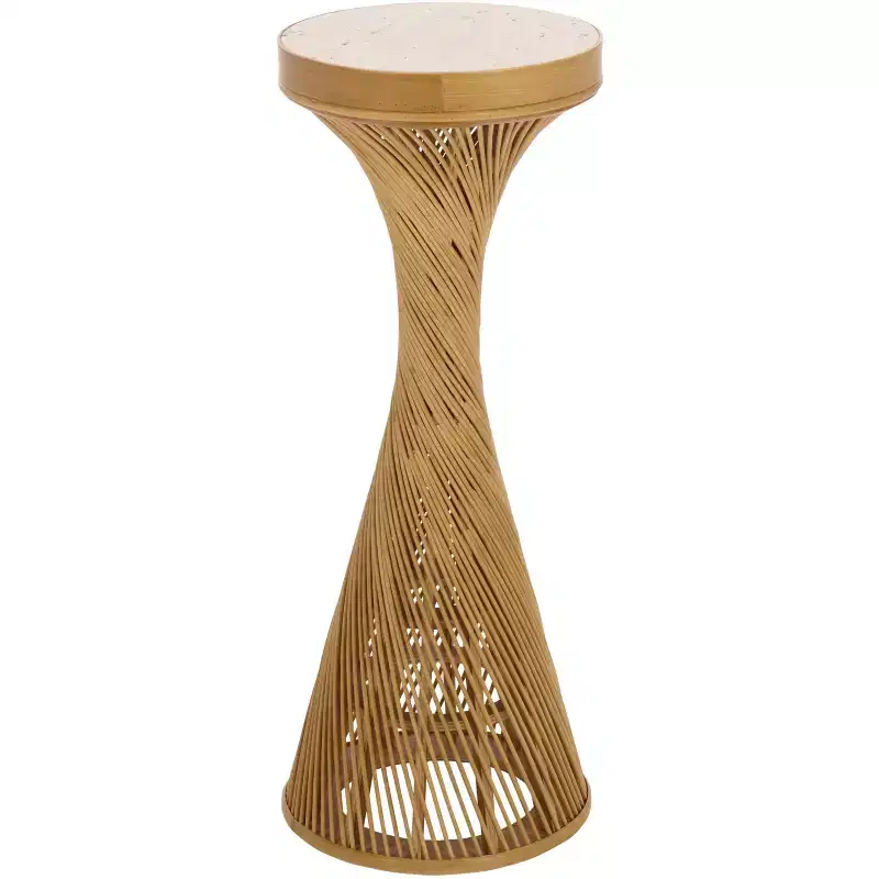 Wood & Marble Accent Table – Natural Finish