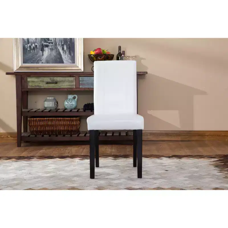 Okak Urban Style Dining Chairs Parson Chairs Set of 2, Faux Leather Upholstery with UV-Resistant, Solid Wood Espresso Legs & Slim Back