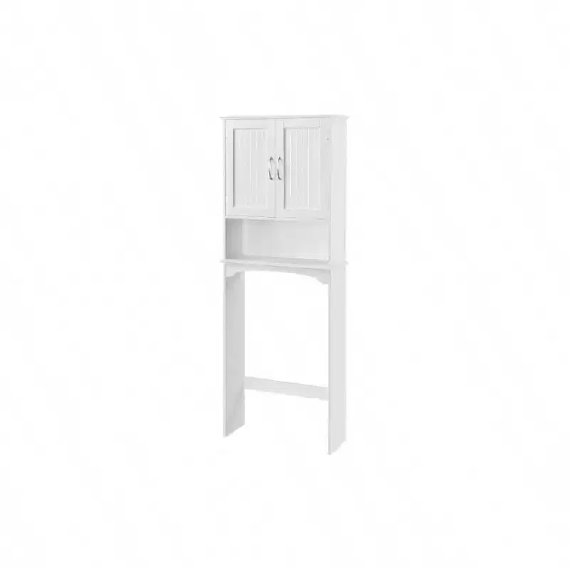 Over Toilet Cabinet Double Door Bathroom Storage Organizer White Toilet Rack with Adjustable Inner Shelf Open Storage Shelf