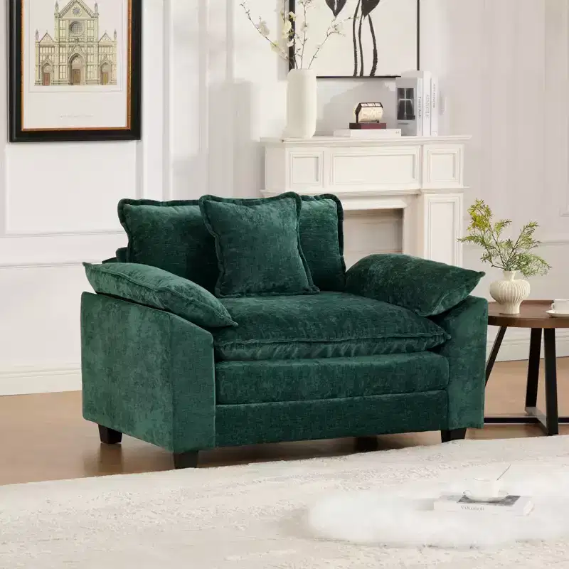 Cloud Sofa Single Seat, Modern Sectional Couch, Comfy Double Layer Upholstered Seat Cushion, Breathable Chenille Fabric