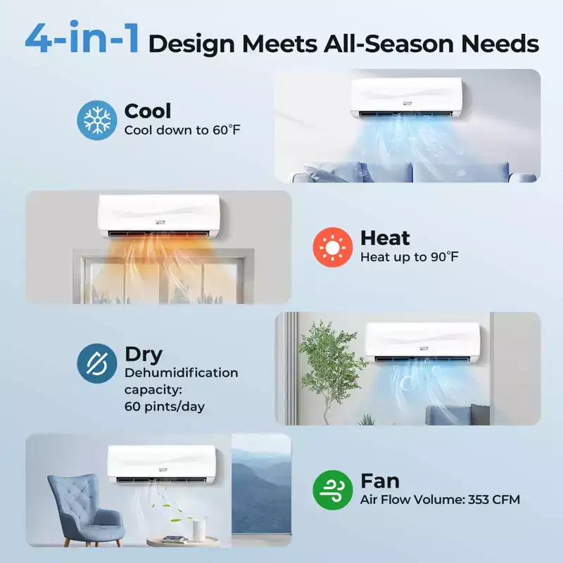 Costway 12000 BTU Mini Split Air Conditioner & Heater with Heat Pump, Full Installation Kit