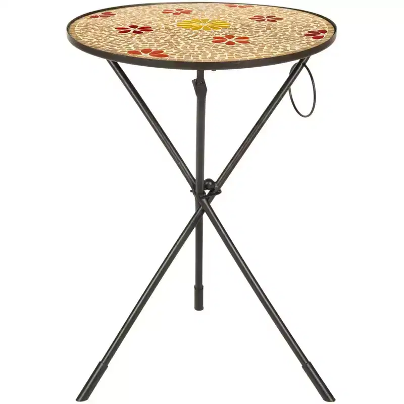 Round Iron Side Accent Table, Gold & Black, Bohemian Style, 22.8