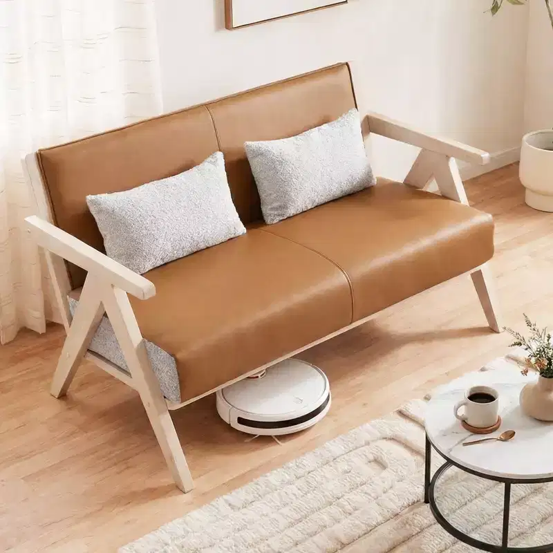 Mid-Century Modern Accent Chair, Soft Chenille Fabric Sofa Chair with Backrest - Brown/Gray