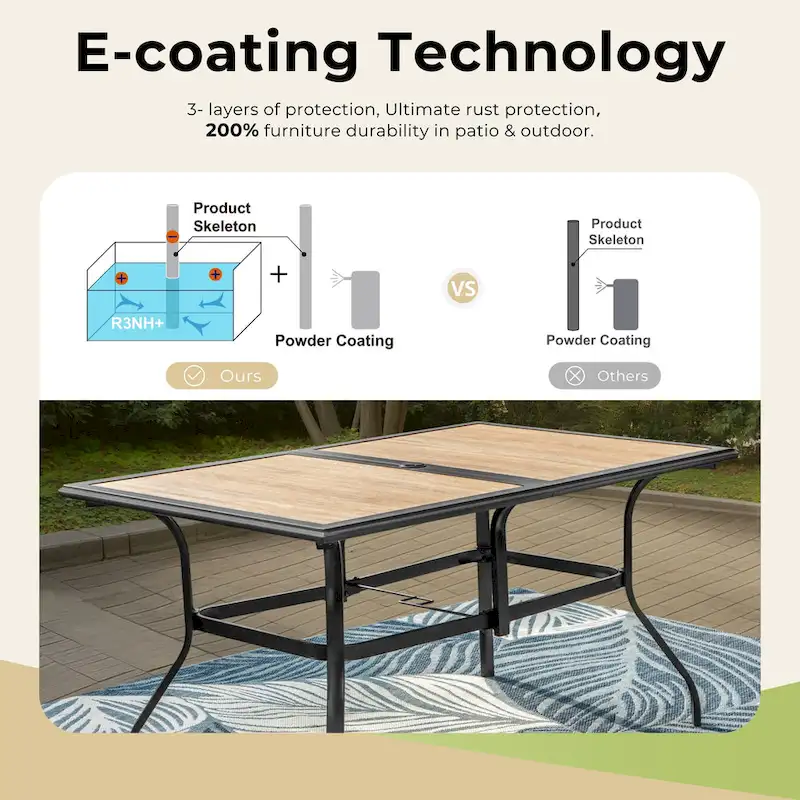 MAISON ARTS 7-piece Patio Dining Set, 6 Rattan Chairs with Cushion and 1 Table with Umbrella Hole - N/A
