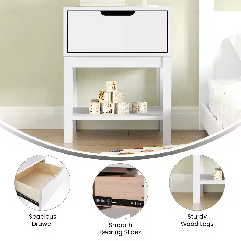 Wood Kids Nightstand with Single Drawer & Open Shelf