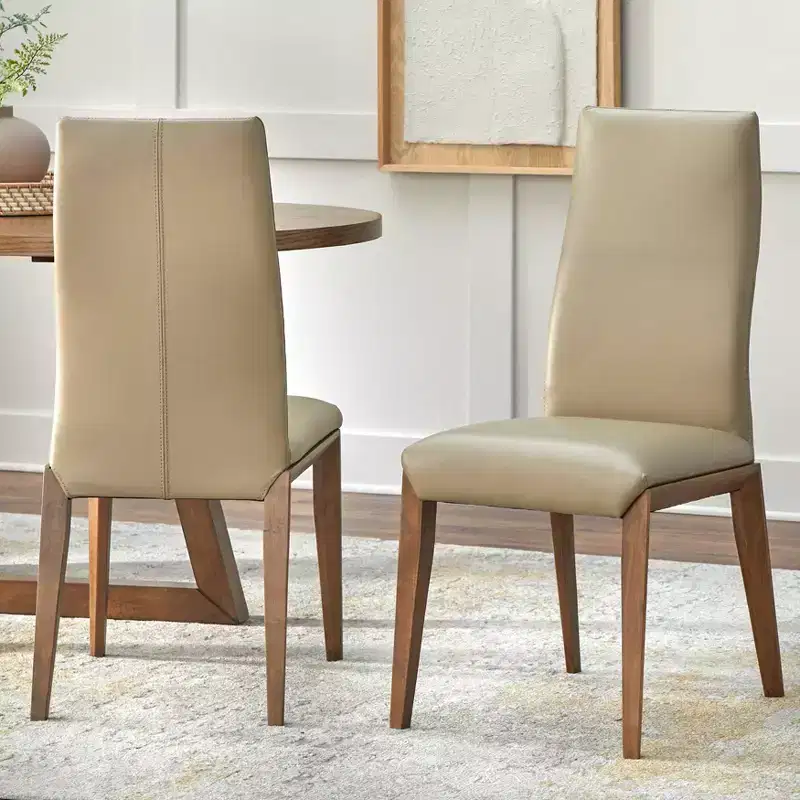 Lifestorey Set of 2 Valissa Modern Leather Dining Chair Walnut/Taupe