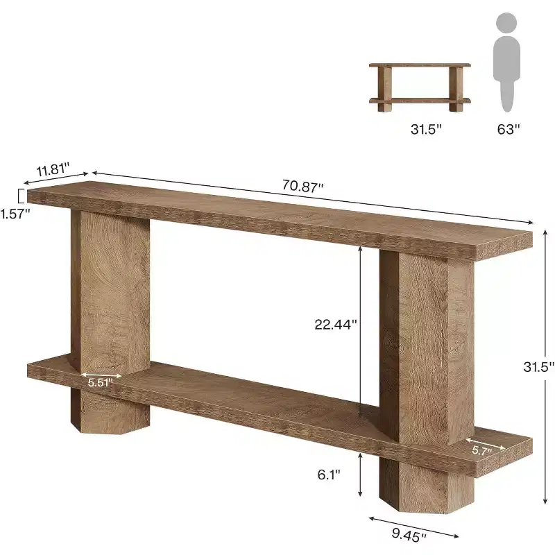 Lantine 71-Inch Long Console Table for Entryway, Wooden Sofa Table Behind Couch, for Living Room, Hallway, Foyer, Burlywood