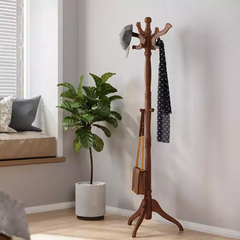 Solid Wood Coat Stand, Freestanding Hall Tree with 11 Hooks & Triple Leg Base, 121 lb Capacity for Entryway Hallway