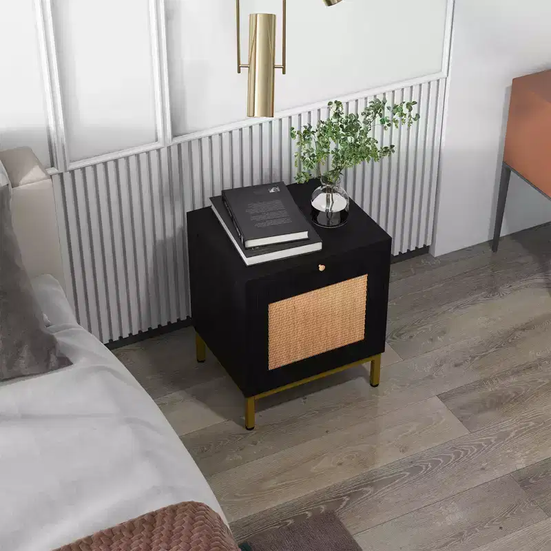 Rattan Nightstand Set of 2,Stylish Natural Rattan, for Living Room Bedroom