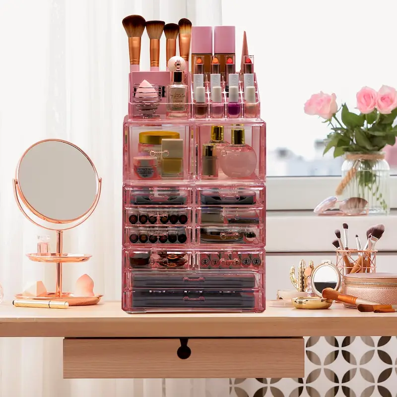 Clear Makeup & Jewelry Organizer, 4-Piece Set – Pink / Marble / Purple / Black / Teal