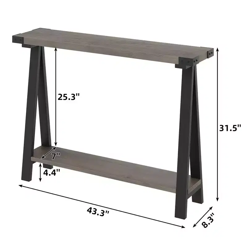 GustoWave Farmhouse Console Table with Storage, 2 Tier Narrow Entry Table with with Metal Frame and MDF for Living Room - Rustic