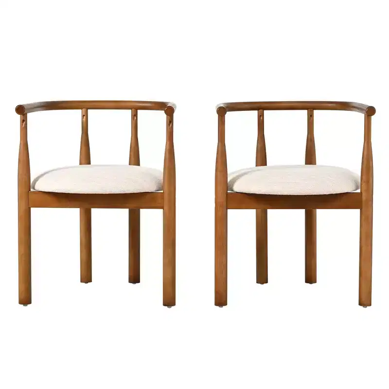 GDFStudio Katya Mid-Century Modern Rubberwood Upholstered Dining Chairs with Curved Backrest (Set of 2)