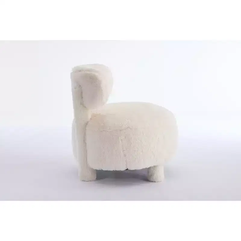 Upholstered Accent Chair Armless Side Chair with Curved Backrest, Teddy/Fur, White/Khaki - ModernLuxe