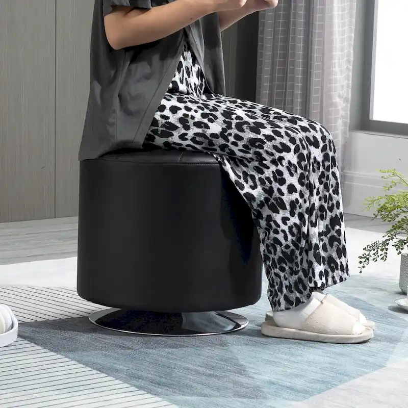 Round Swivel Ottoman Footstool with PU Cover and Steel Base